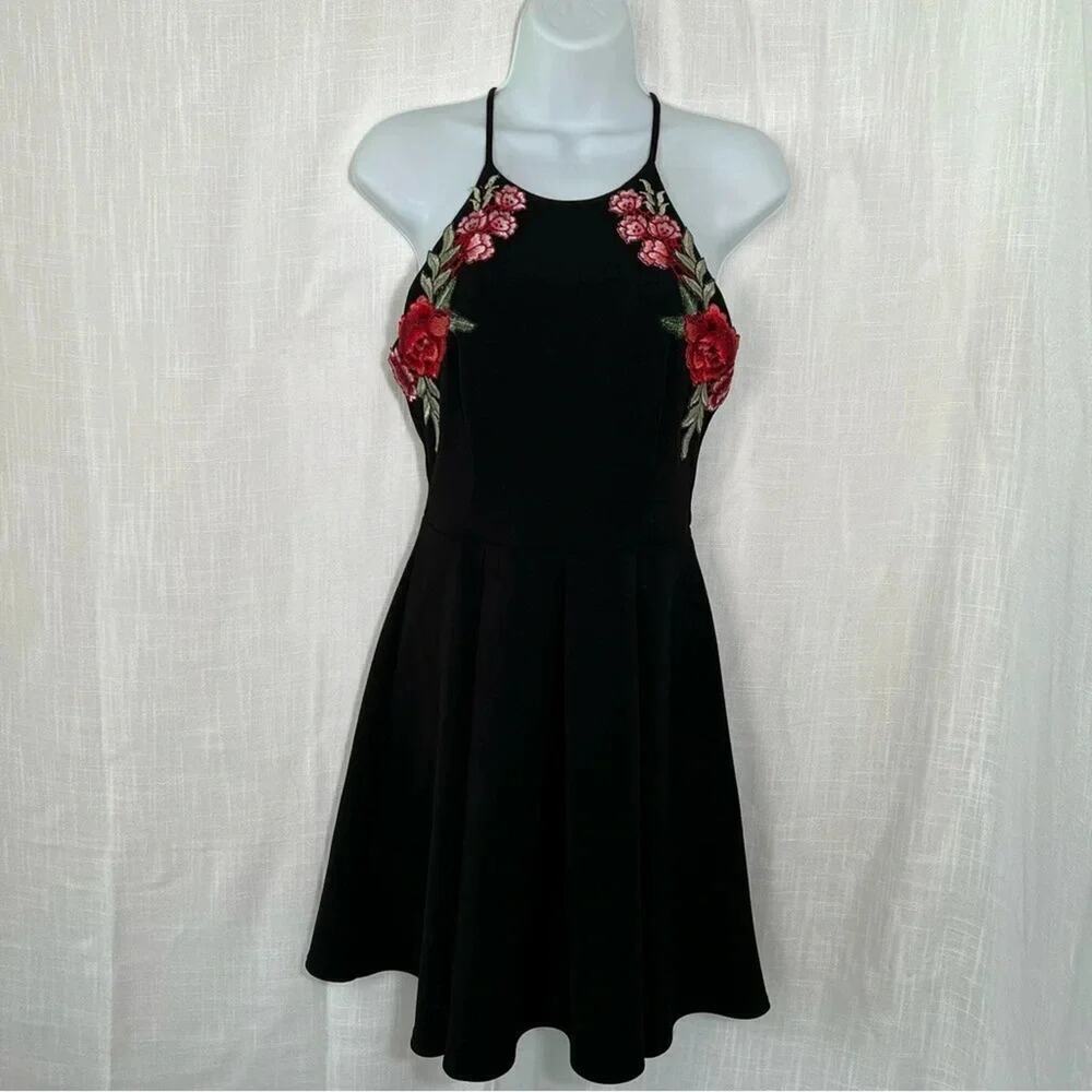 B. Darlin Floral Boho Appliqué Fit and Flare Dress